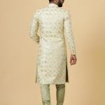 Regal Lemon-Yellow Thread Embroidered Sherwani | Father Son Combo | Perfect Groom Wear Achkan